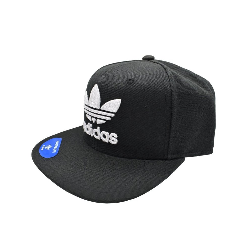 Adidas Snap Back Hat Original Black White Trefoil Flat Brim Adjustable NEW - Picture 3 of 10